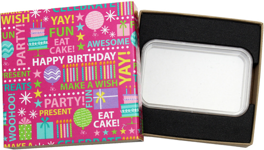 SilverTowne Natural Kraft Paper Gift Box with Pink Happy Birthday Words Box Sleeve